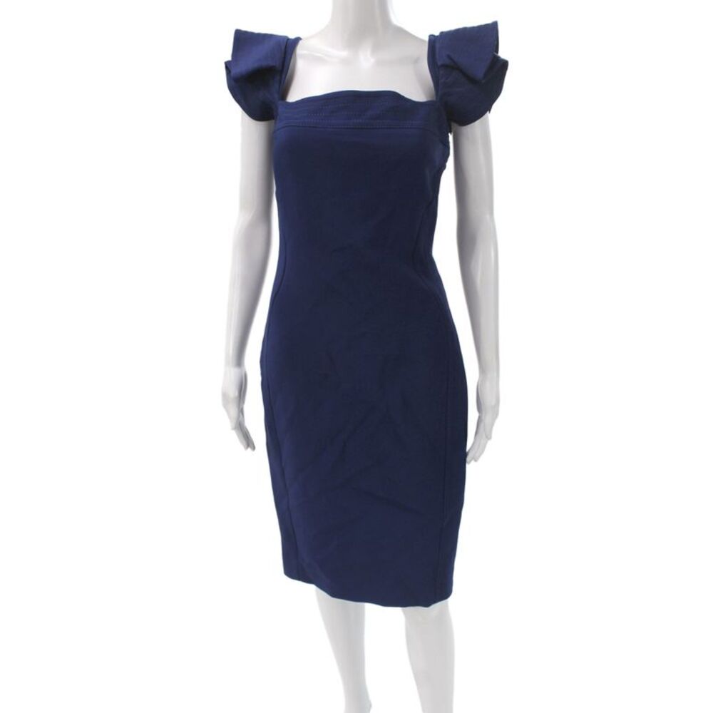 Antonio Berardi Women Sheath Dress Blue Silk Square Neck Knee Length Size 42